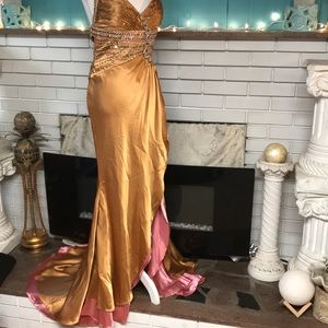 Partytime Designs Gold and Pink Gown. New.